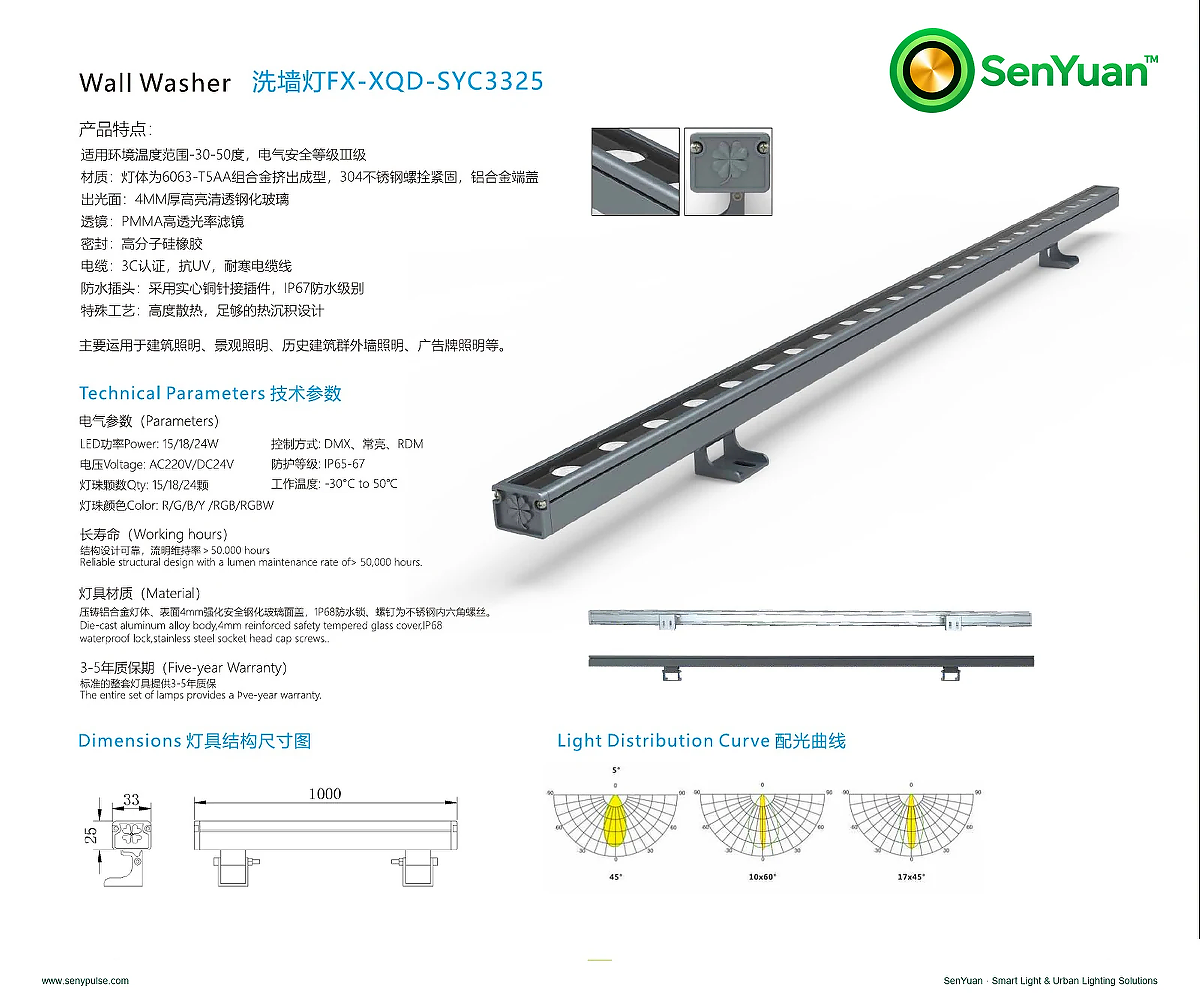 Slim Wall Washer SYC3325 complete specification sheet