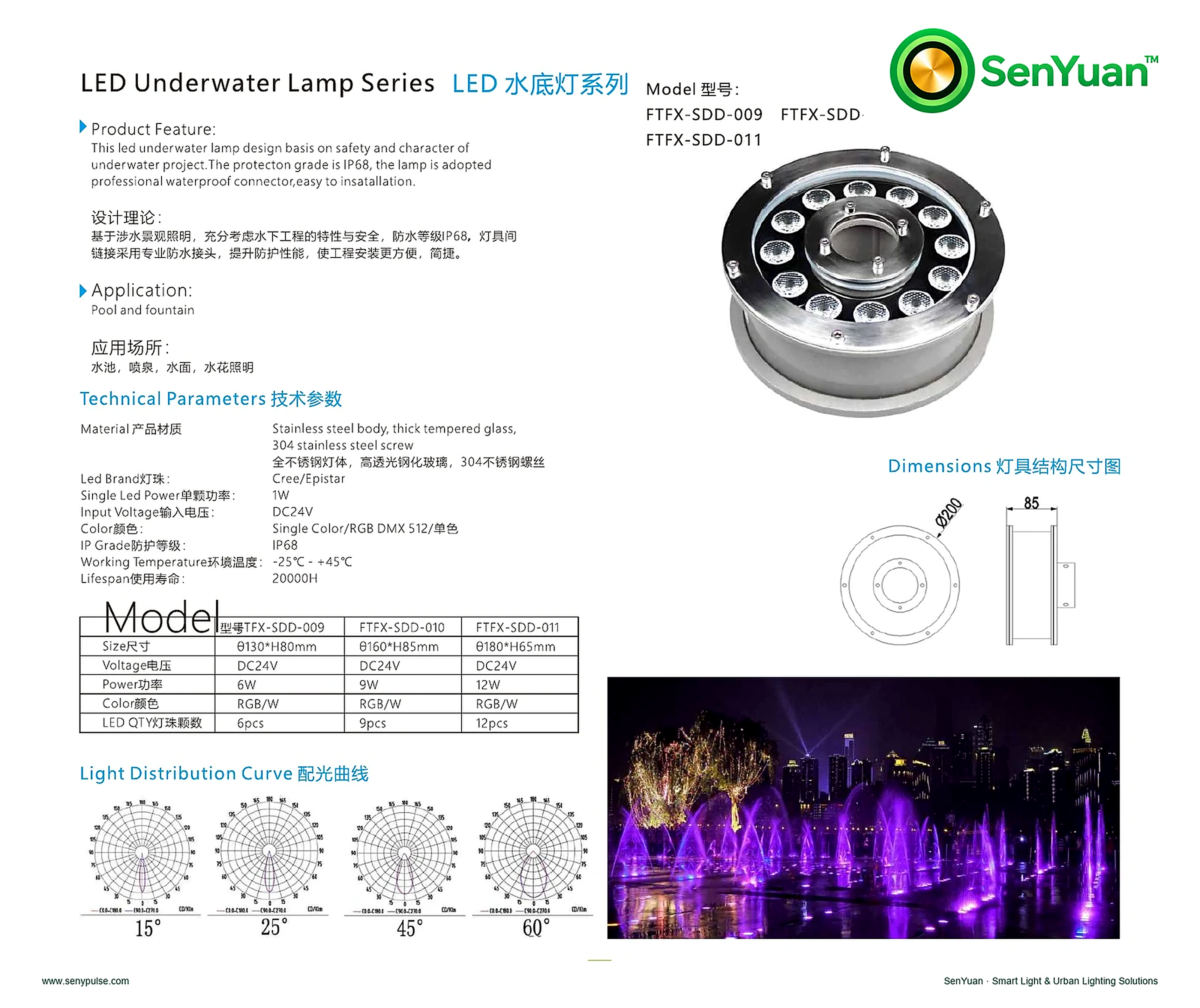 LED Underwater Lamp SDD-009–011 complete specification sheet